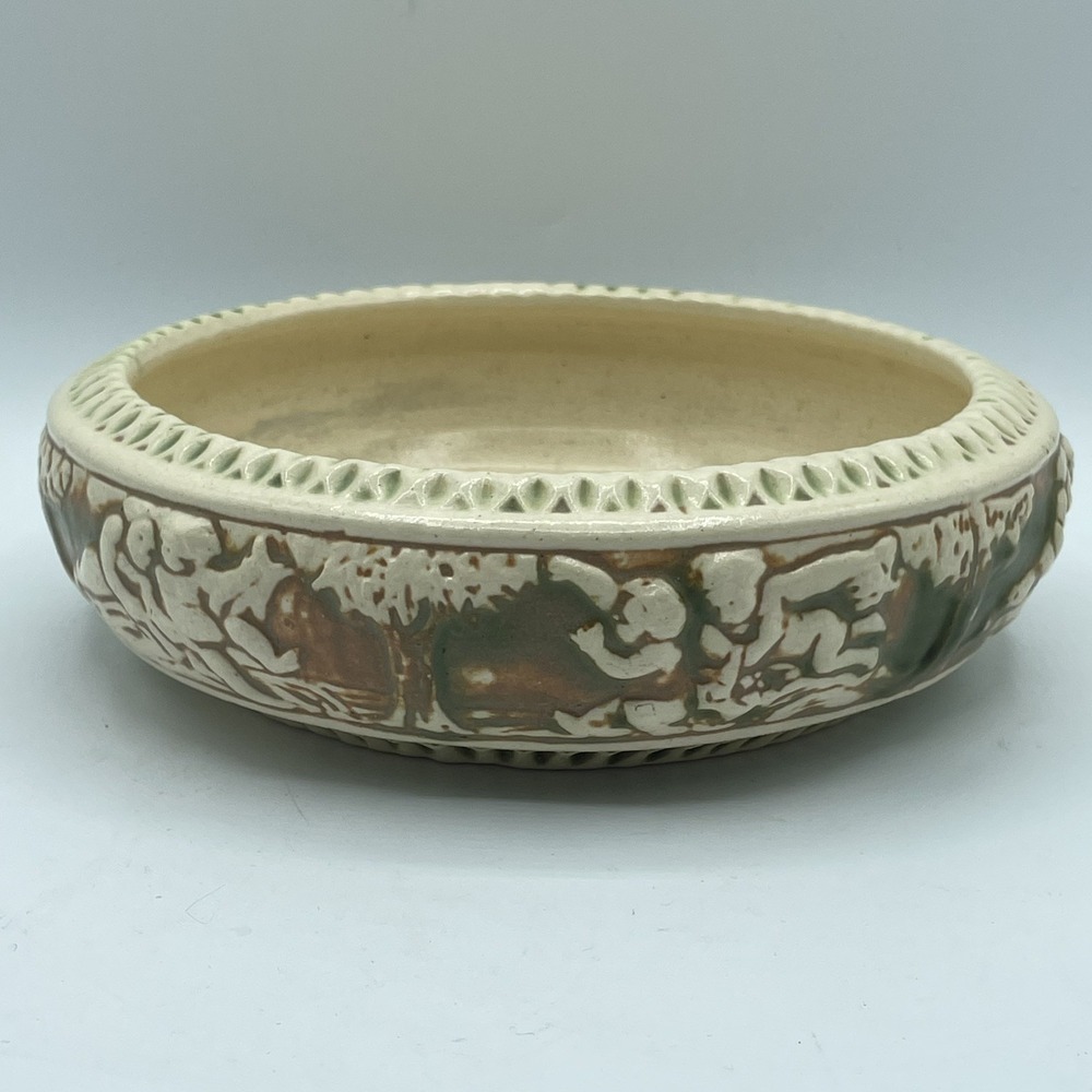 Vintage Roseville Pottery Donatello Planter,  Bowl, 1916‎ ,Cream/Green/Tan 7"